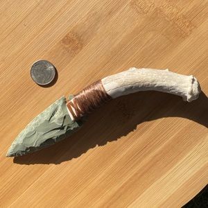 Arrowhead knife with genuine shed antler handle